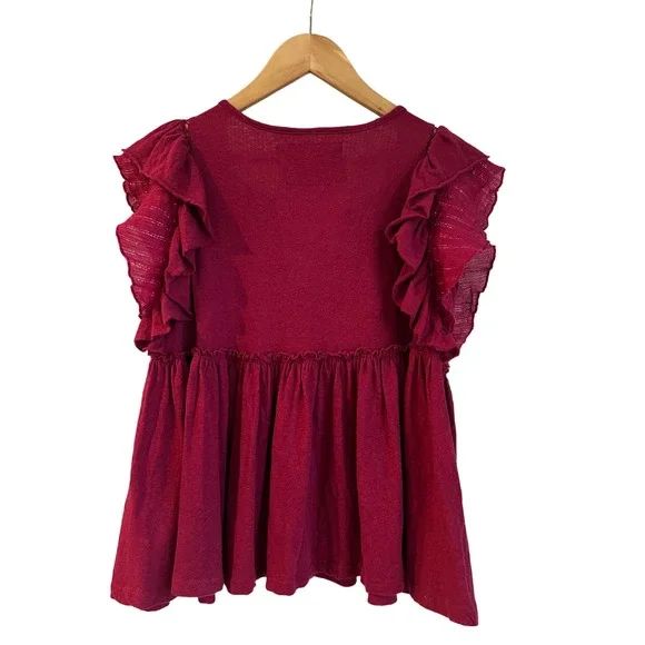 Anthropologie Caroline ruffled babydoll top Raspberry (XS) - Picture 4 of 9